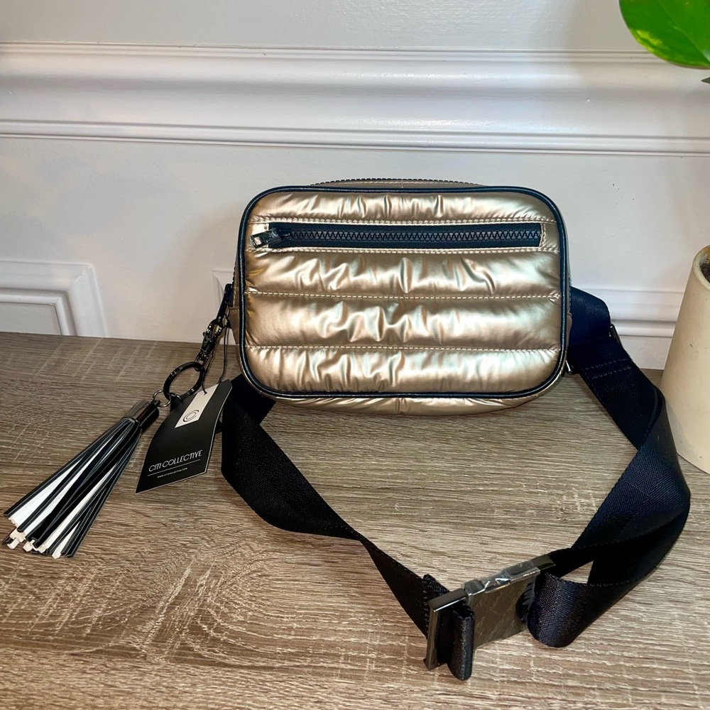 Citi Collective Gallery Fanny Pack Crossbody Bag Gold Puffer Style New .. (#15)